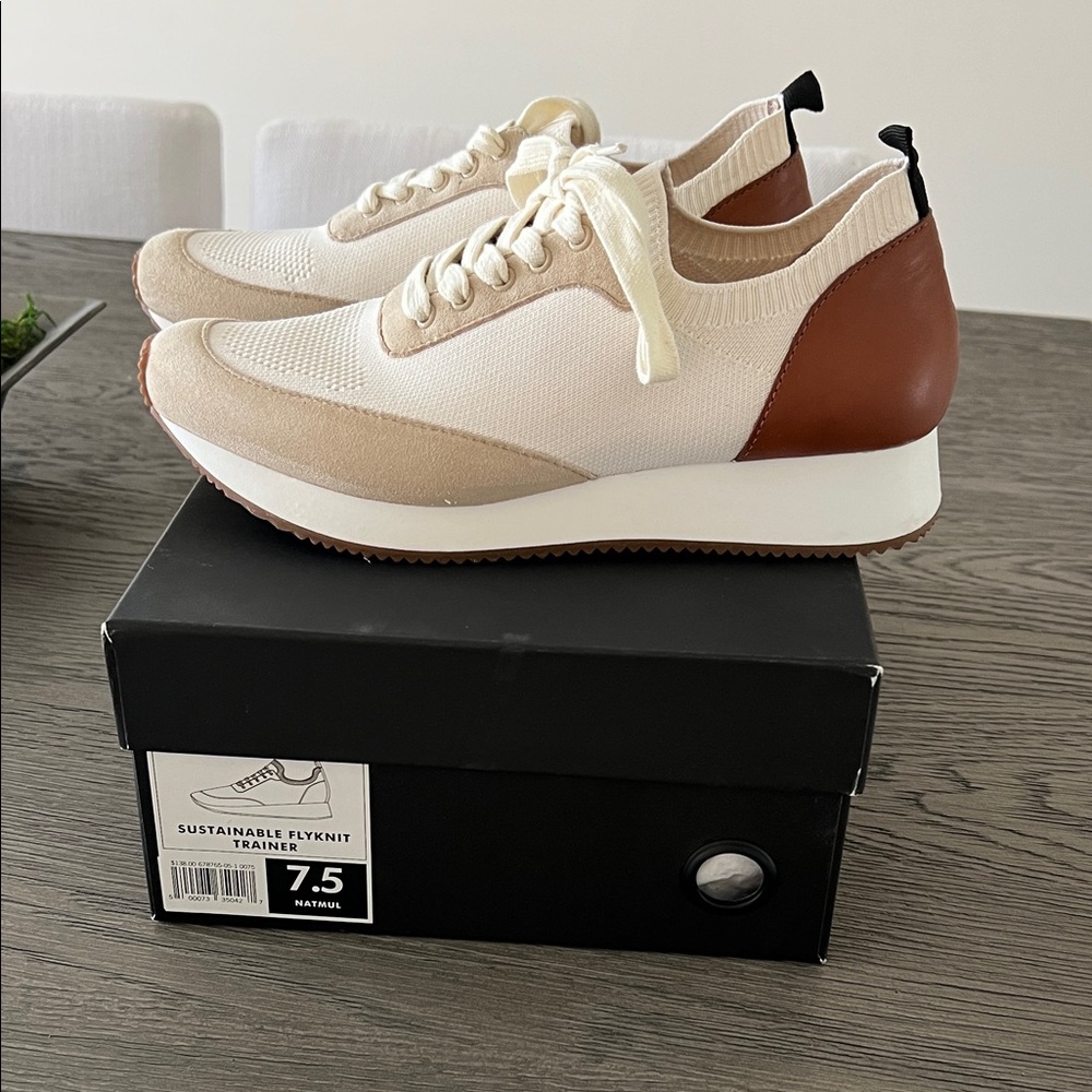 Cream and Brown Knit Sneakers